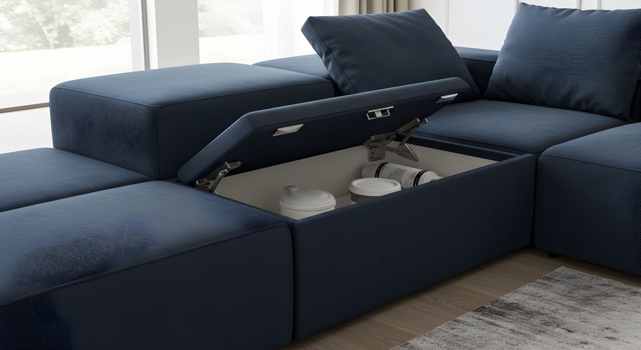Multifunktionales Sofa mit verstecktem Stauraum als ideale Kombination zu einem Schrankbett