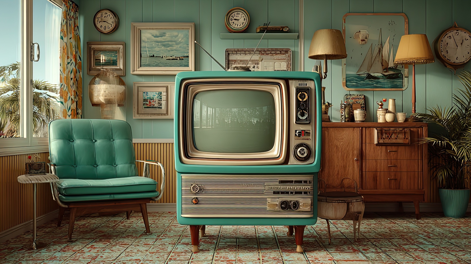 Retro-Wohnzimmer mit Vintage-TV | Dias digitalisieren


